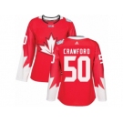 Women's Adidas Team Canada #50 Corey Crawford Premier Red Away 2016 World Cup Hockey Jersey