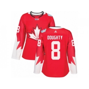 Women's Adidas Team Canada #8 Drew Doughty Authentic Red Away 2016 World Cup Hockey Jersey