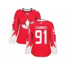 Women's Adidas Team Canada #91 Steven Stamkos Authentic Red Away 2016 World Cup Hockey Jersey