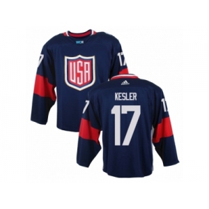 Men Adidas Team USA #17 Ryan Kesler Navy Blue Away 2016 World Cup Ice Hockey Jersey