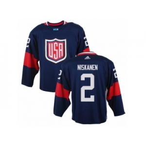 Men Adidas Team USA #2 Matt Niskanen Navy Blue Away 2016 World Cup Ice Hockey Jersey