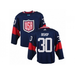 Men Adidas Team USA #30 Ben Bishop Navy Blue 2016 World Cup Ice Hockey Jersey