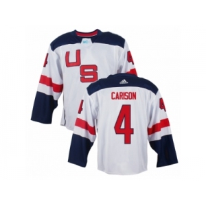 Men Adidas Team USA #4 John Carlson White 2016 World Cup Ice Hockey Jersey