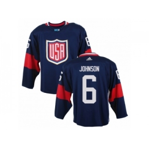 Men Adidas Team USA #6 Erik Johnson Navy Blue 2016 World Cup Ice Hockey Jersey