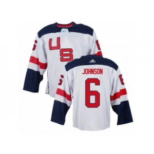 Men Adidas Team USA #6 Erik Johnson White 2016 World Cup Ice Hockey Jersey