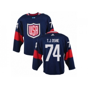 Men Adidas Team USA #74 T. J. Oshie Navy Blue Away 2016 World Cup Ice Hockey Jersey