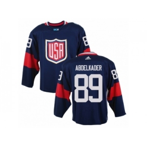 Men Adidas Team USA #89 Justin Abdelkader Navy Blue Away 2016 World Cup Ice nhl Jersey