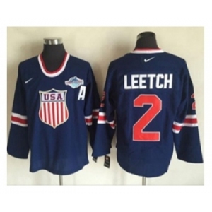Team USA #2 Brian Leetch Navy Blue 2014 Olympic Nike Throwback Stitched NHL Jersey