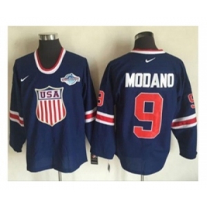 Team USA #9 Mike Modano Navy Blue 2014 Olympic Nike Throwback Stitched NHL Jersey