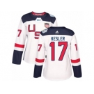 Women's Adidas Team USA #17 Ryan Kesler Premier White Home 2016 World Cup Hockey Jersey