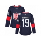 Women's Adidas Team USA #19 Brandon Dubinsky Authentic Navy Blue Away 2016 World Cup Hockey Jersey