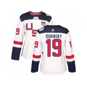 Women's Adidas Team USA #19 Brandon Dubinsky Authentic White Home 2016 World Cup Hockey Jersey
