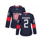 Women's Adidas Team USA #2 Matt Niskanen Premier Navy Blue Away 2016 World Cup Hockey Jersey