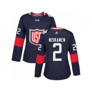 Women's Adidas Team USA #2 Matt Niskanen Premier Navy Blue Away 2016 World Cup Hockey Jersey