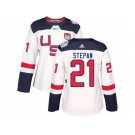 Women's Adidas Team USA #21 Derek Stepan Premier White Home 2016 World Cup Hockey Jersey