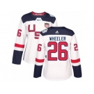 Women's Adidas Team USA #26 Blake Wheeler Authentic White Home 2016 World Cup Hockey Jersey