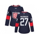 Women's Adidas Team USA #27 Ryan McDonagh Authentic Navy Blue Away 2016 World Cup Hockey Jersey