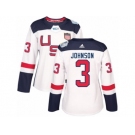 Women's Adidas Team USA #3 Jack Johnson Authentic White Home 2016 World Cup Hockey Jersey