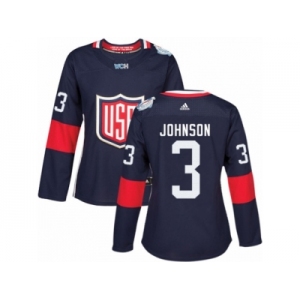 Women's Adidas Team USA #3 Jack Johnson Premier Navy Blue Away 2016 World Cup Hockey Jersey