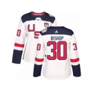 Women's Adidas Team USA #30 Ben Bishop Authentic White Home 2016 World Cup Hockey Jersey