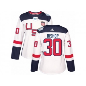 Women's Adidas Team USA #30 Ben Bishop Authentic White Home 2016 World Cup Hockey Jersey