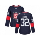 Women's Adidas Team USA #32 Jonathan Quick Premier Navy Blue Away 2016 World Cup Hockey Jersey