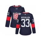 Women's Adidas Team USA #33 Dustin Byfuglien Authentic Navy Blue Away 2016 World Cup Hockey Jersey