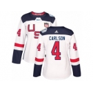 Women's Adidas Team USA #4 John Carlson Authentic White Home 2016 World Cup Hockey Jersey