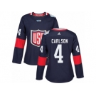 Women's Adidas Team USA #4 John Carlson Premier Navy Blue Away 2016 World Cup Hockey Jersey