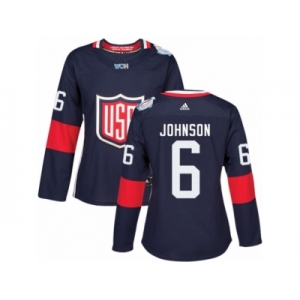 Women's Adidas Team USA #6 Erik Johnson Premier Navy Blue Away 2016 World Cup Hockey Jersey