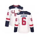 Women's Adidas Team USA #6 Erik Johnson Premier White Home 2016 World Cup Hockey Jersey