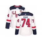 Women's Adidas Team USA #74 T. J. Oshie Premier White Home 2016 World Cup Hockey Jersey