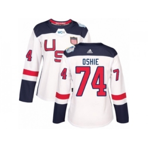 Women's Adidas Team USA #74 T. J. Oshie Premier White Home 2016 World Cup Hockey Jersey