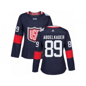 Women's Adidas Team USA #89 Justin Abdelkader Premier Navy Blue Away 2016 World Cup Hockey Jersey