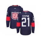 Youth Adidas Team USA #21 Derek Stepan Premier Navy Blue Away 2016 World Cup Ice Hockey Jersey