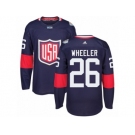 Youth Adidas Team USA #26 Blake Wheeler Premier Navy Blue Away 2016 World Cup Ice Hockey Jersey