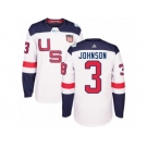 Youth Adidas Team USA #3 Jack Johnson Authentic White Home 2016 World Cup Ice Hockey Jersey