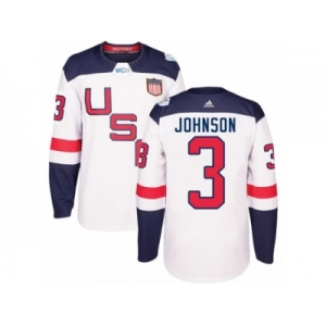 Youth Adidas Team USA #3 Jack Johnson Authentic White Home 2016 World Cup Ice Hockey Jersey