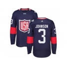 Youth Adidas Team USA #3 Jack Johnson Premier Navy Blue Away 2016 World Cup Ice Hockey Jersey