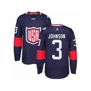 Youth Adidas Team USA #3 Jack Johnson Premier Navy Blue Away 2016 World Cup Ice Hockey Jersey