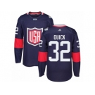 Youth Adidas Team USA #32 Jonathan Quick Authentic Navy Blue Away 2016 World Cup Ice Hockey Jersey