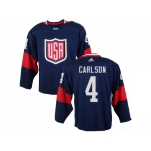 Youth Adidas Team USA #4 John Carlson Authentic Navy Blue Away 2016 World Cup Ice Hockey Jersey