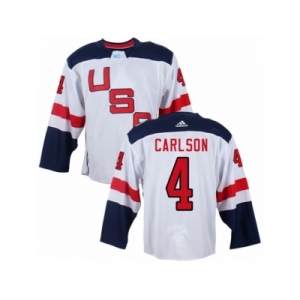 Youth Adidas Team USA #4 John Carlson Authentic White Home 2016 World Cup Ice Hockey Jersey