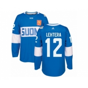 Men's Adidas Team Finland #12 Jori Lehtera Premier Blue Away 2016 World Cup of Hockey Jersey