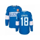 Men's Adidas Team Finland #18 Sami Lepisto Authentic Blue Away 2016 World Cup of Hockey Jersey