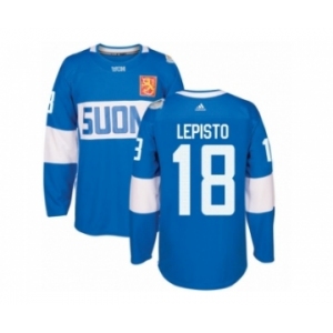 Men's Adidas Team Finland #18 Sami Lepisto Authentic Blue Away 2016 World Cup of Hockey Jersey