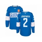 Men's Adidas Team Finland #2 Jyrki Jokipakka Premier Blue Away 2016 World Cup of Hockey Jersey