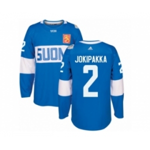 Men's Adidas Team Finland #2 Jyrki Jokipakka Premier Blue Away 2016 World Cup of Hockey Jersey