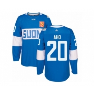 Men's Adidas Team Finland #20 Sebastian Aho Premier Blue Away 2016 World Cup of Hockey Jersey