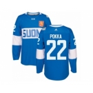 Men's Adidas Team Finland #22 Ville Pokka Premier Blue Away 2016 World Cup of Hockey Jersey